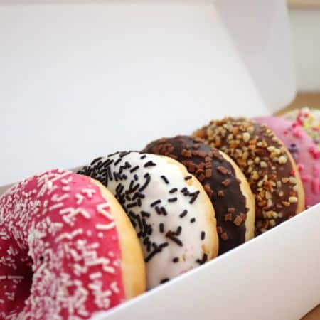 box of colorful donuts